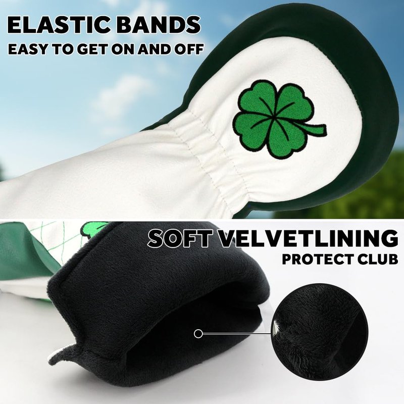 PINMEI Golf Club Head Covers for Driver Headcover Embroidered Four-Leaf Clover Design Synthetic Lether Fit Most Drivers Fit for Titleist Callaway Ping Taylormade Cobra (White Good Luck Driver)