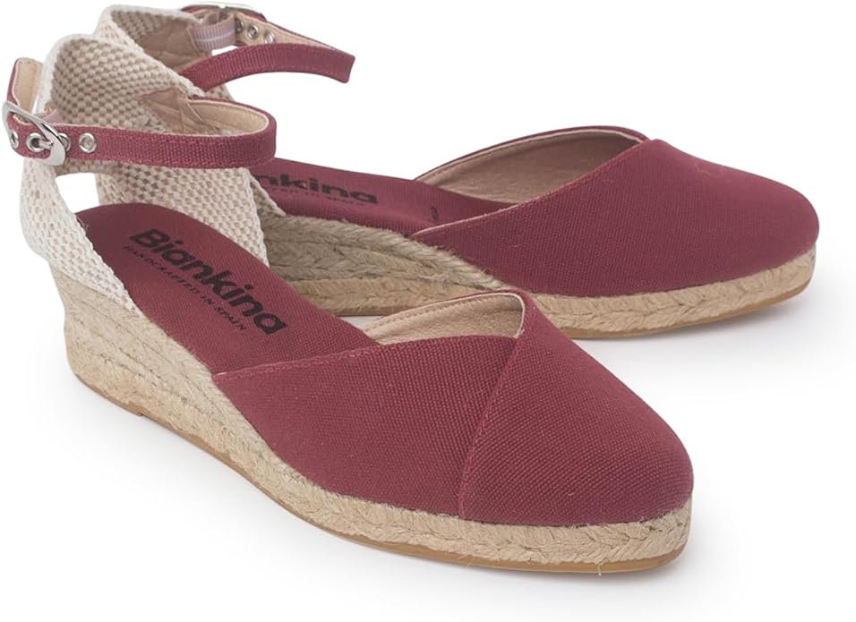 Girona Authentic Spanish Espadrille Wedge Sandals for Women - Sustainable, Eco Friendly, Vegan Shoes. Classic Style, Organic Cotton Canvas Upper, Comfy Insole, Jute Midsole, Rubber Sole. Made in Spain