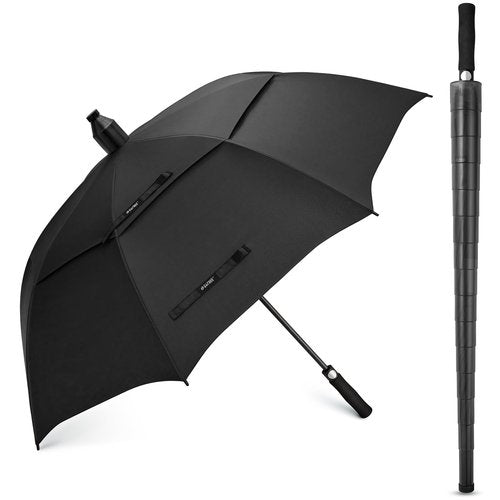 G4Free 62 Inch Umbrella with Telescopic Sleeve Waterproof Large Golf Windproof Rain Umbrellas Non-Drip Oversize Stick Umbrella Heavy Duty Men Transparent Cover（Black）