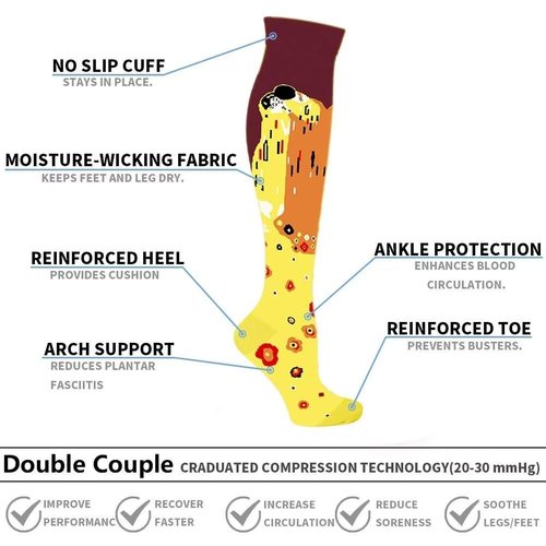 Double Couple 4 Pairs Compression Socks for Men and Women 20-30mmhg knee high Compression Stockings for Sports Running Flying