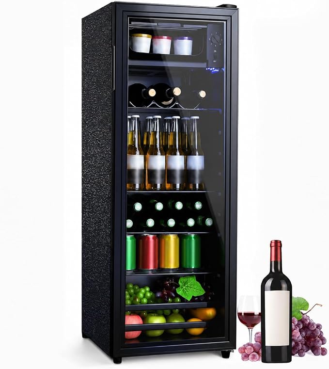 Anypro Beverage Refrigerator Cooler 4.5 Cu.Ft, Mini Fridge with Freeze with Glass Door for Soda Beer or Wine, Small Drink Dispenser Machine for Home Office Bar, 7 Temperatures, Adjustable Shelves