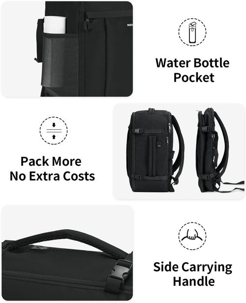 ECOHUB Travel Backpack - USB Charging, Anti-Theft Pockets, 15.6 Inch Laptop Compartment, 30L, Black