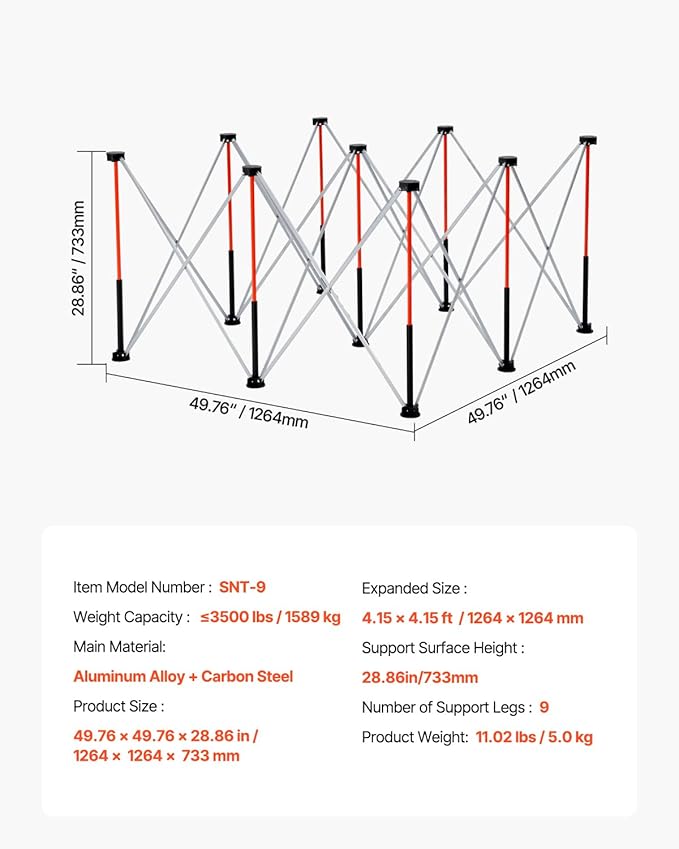 VEVOR Portable Folding Workstand, 4.15 x 4.15 ft Collapsible Workbench, 3500 lbs Weight Capacity, No Assembly Foldable Work Stand with Storage Bag, Table Top NOT Included, for Garage Workshop Outdoor