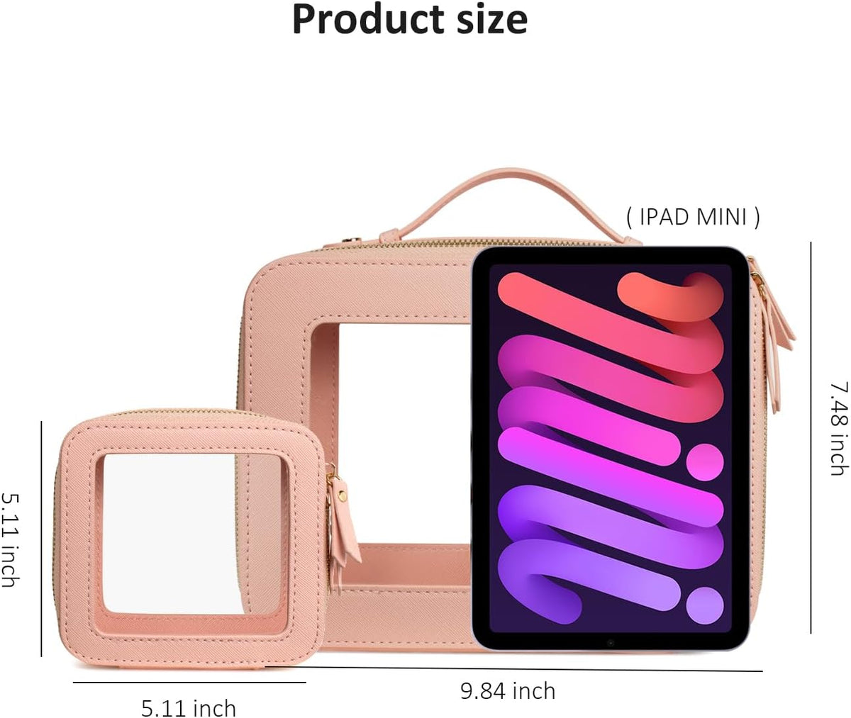 Small Clear Makeup Bag for Purse,Cute Travel Cosmetic Case Bag(Mini Pink)