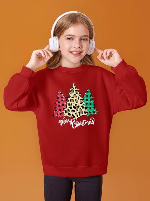Haloumoning Girls Oversized Crewneck Sweatshirt - Cozy Fleece Pullover for Ages 5-14