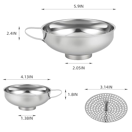 Enfete Stainless Steel Wide-mouthed Kitchen Funnel, 2 Sets with Filter, Suitable for Wide-mouthed and Regular-Sized Cans, Ideal for Transferring Liquids and Solids, Oils, Beans and Jams
