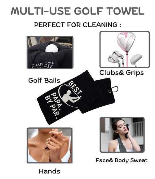 Funny Golf Towel, Best PAPA by Par, Golf Gifts for Men - Golf Accessories for Men, Embroidered Towels for Bags with Clip, Black