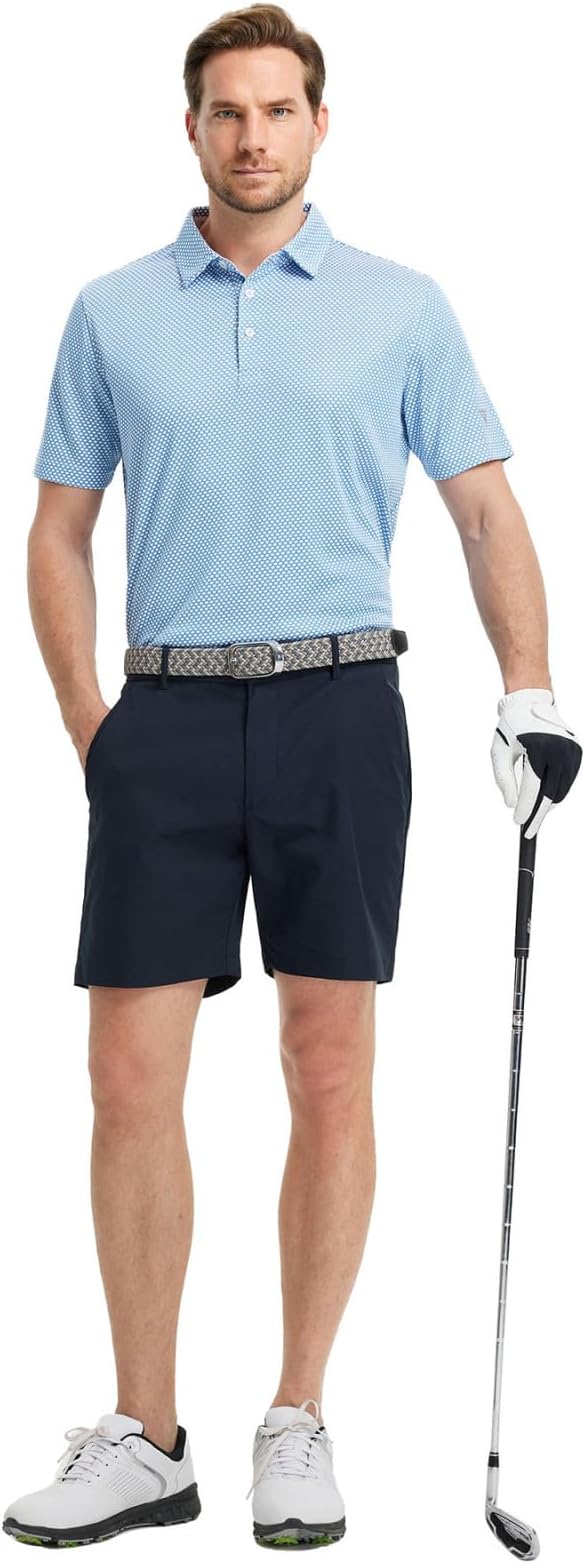 M MAELREG Golf Shirts for Men Moisture Wicking Jacquard Breathable Performance Dry Fit Collared Mens Polo Shirts Short Sleeve