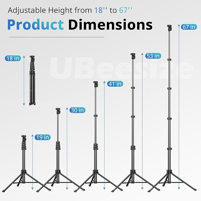 UBeesize 67" Phone Tripod & Selfie Stick, Camera Tripods Stand