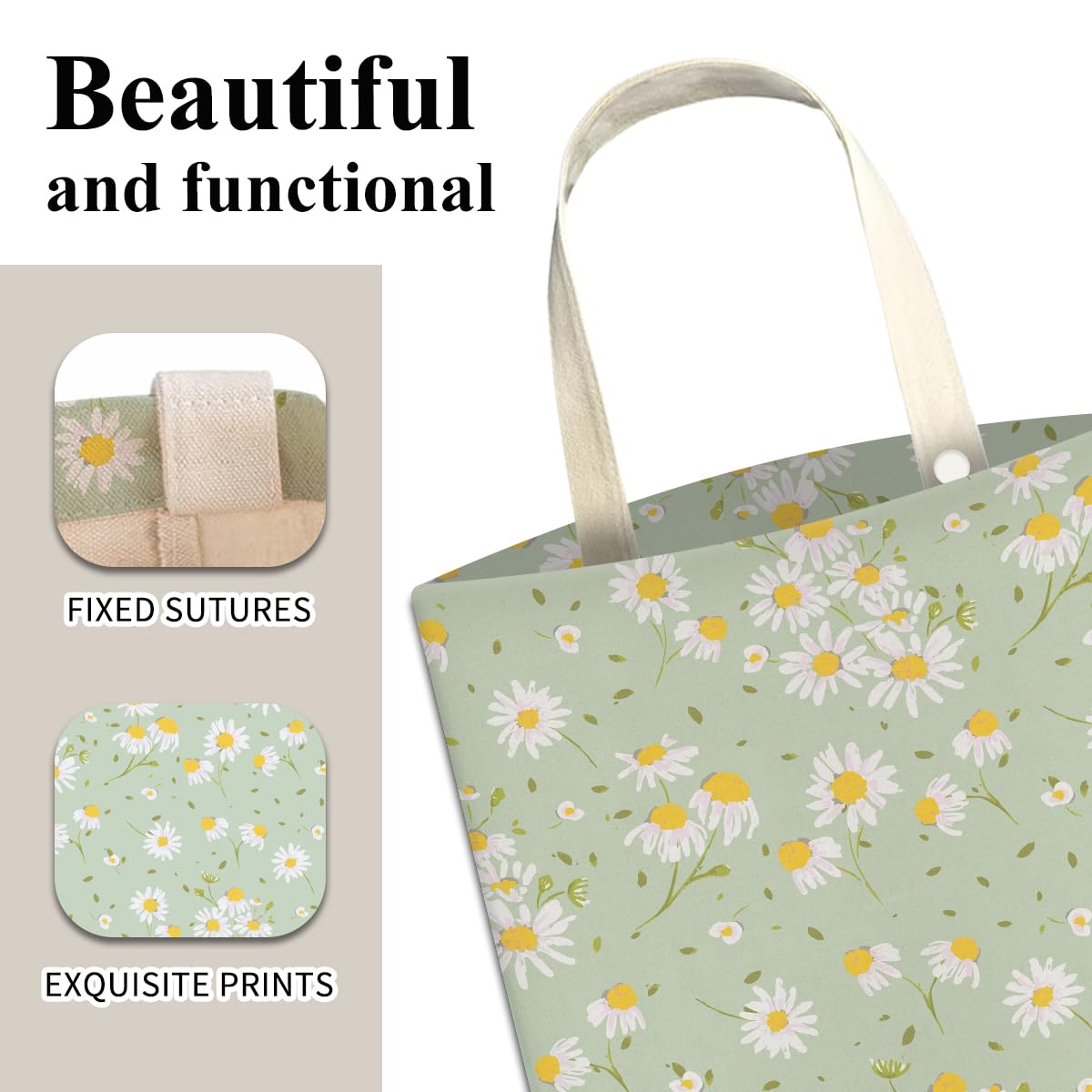 Car Trash Can, Cute Car Trash Bag, Hanging Car Organizer and Storage Bag, Trash Bin for Car Accessories, Vehicle, Travelling, Camping Cute Green White Daisy