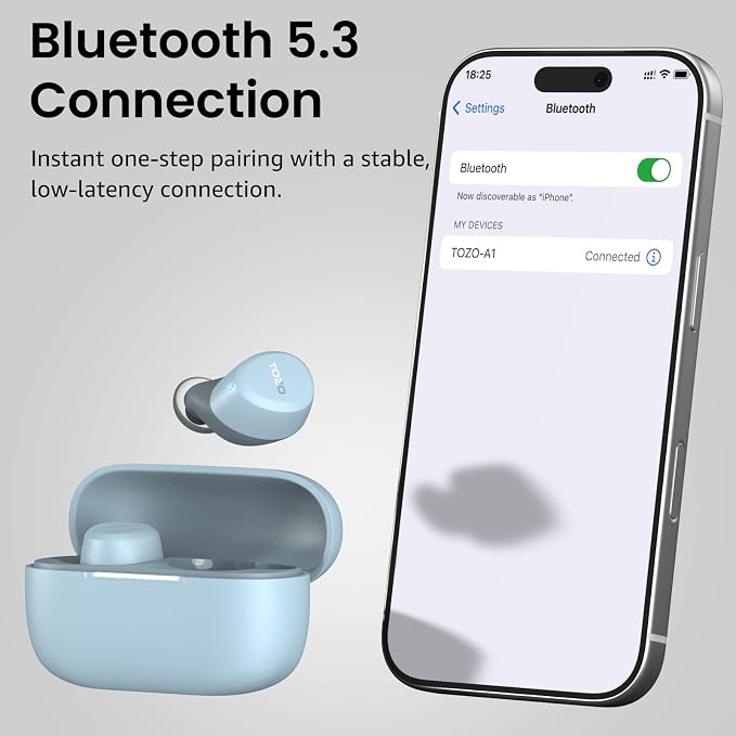 TOZO A1 Wireless Earbuds Bluetooth 5.3 Light Weight in Ear Headphones | IPX5 Waterproof, 2 Mics for AI Calls, Immersive Premium Sound Bass Ear buds with Charging Case, 32 Presets EQ via TOZO App