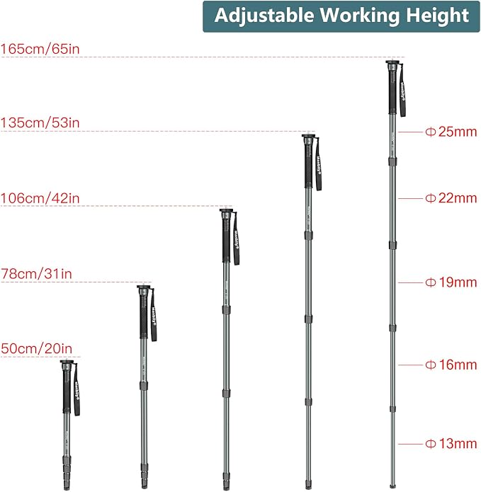 Manbily 65-Inch Camera Monopod, 5 Sections Aluminum Travel Monopod