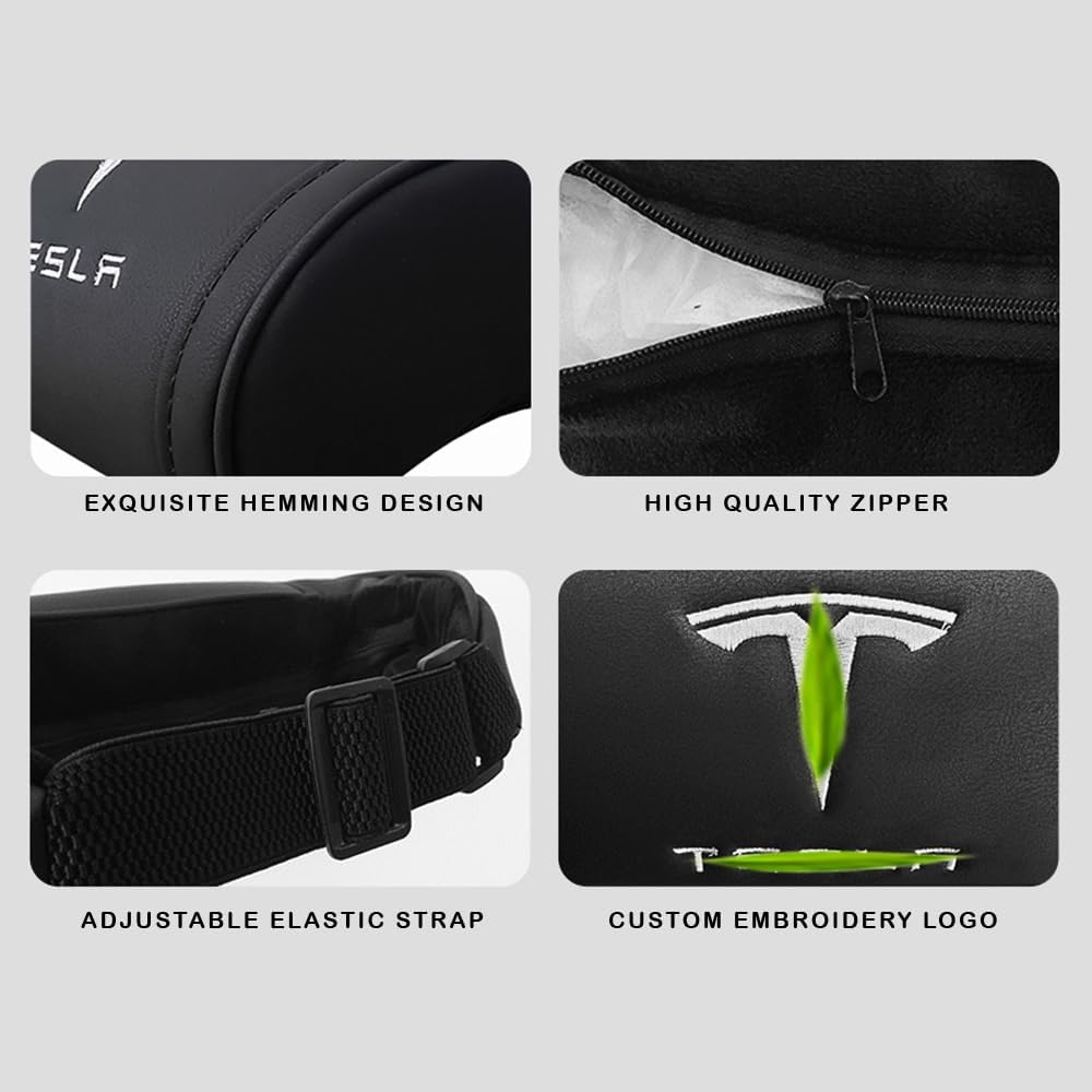 Ergonomic Car Headrest Neck Pillow with Valve Stem Covers for Tesla Model S/X/3/Y & Cybertruck – 1 Piece