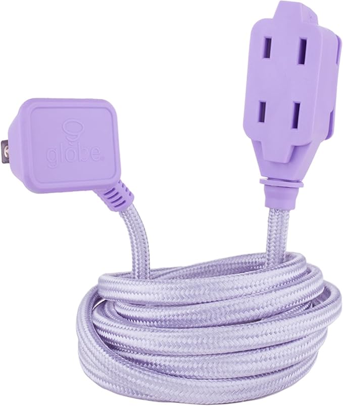 GLOBE Electric 22892 Designer Series 9-ft Fabric Extension Cord, 3 Polarized Outlets, Right Angle Plug, 125 Volts, Metallic Purple