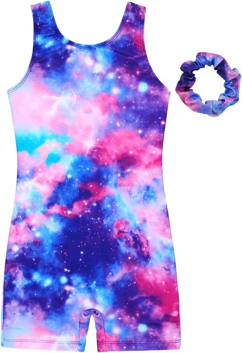 JESKIDS Leotards for Girls - Gymnastics Biketards with Shorts & Matching Hair Scrunchie | Ages 3-15