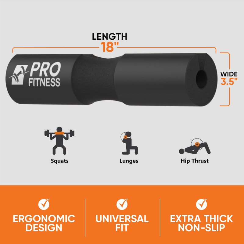 ProFitness Barbell Pad for Squats | Hip Thrust Pad Women and Men - Squat Pad for Neck, Barbell Cushion - For Olympic Bar Pad or Standard Gym Bar (Jet Black)