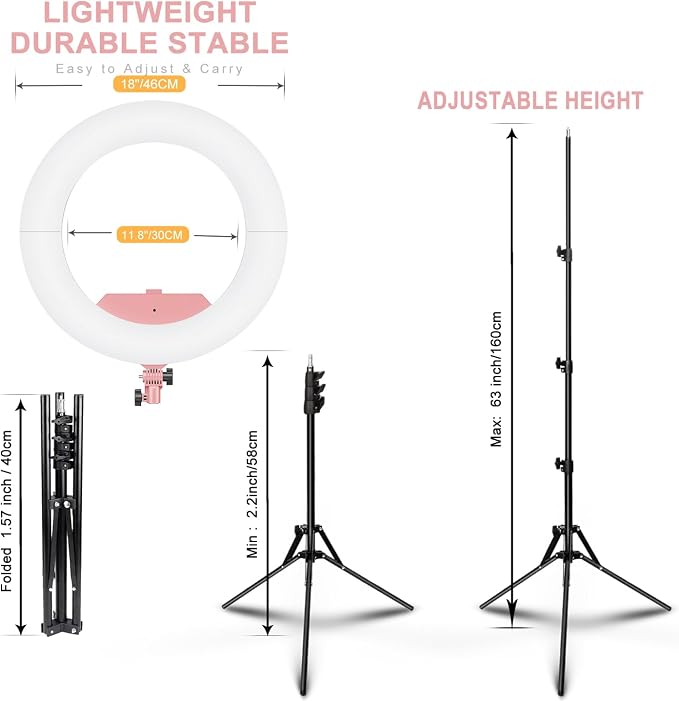 18 Inch Ring Light Kit, 55W6700k Dimmable LED Light, Tripod Stand, Remote