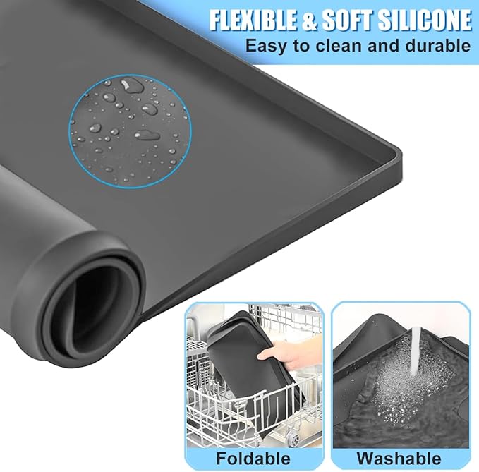 Oil Spill Mat Oil Drip Pan Under Car, Garage Floor Mat Drip Tray, Soft Silicone Pad With Raised Edge, Liquid Drain Pan Catcher Automotive Tray, Driveway Pad For Liquid Leaks Non-Slip No Splatter 34x22