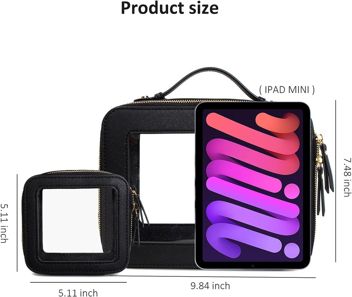 Small Clear Makeup Bag for Purse,Travel Cosmetic Case Mini(Mini Black)