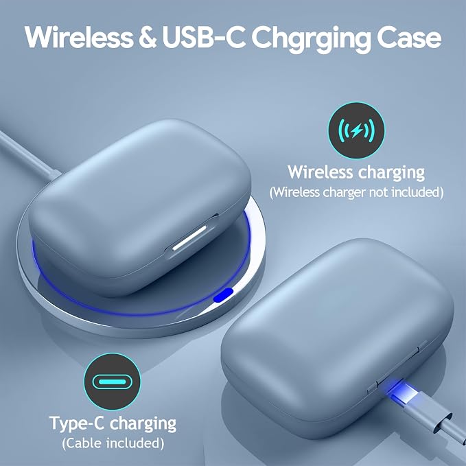 Active Noise Cancelling Ear Buds Wireless Earbuds 80H Playtime Bluetooth Headphones with LED Display Case, Hi-Res Audio Clear Calls Earphones with Over Ear Hooks for Running Gym Workout Sierra Blue