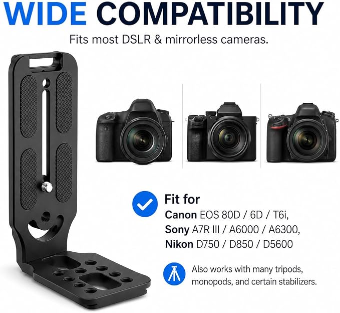 DSLR Camera L-Bracket, Vertical & Horizontal Switching Quick Release Plate