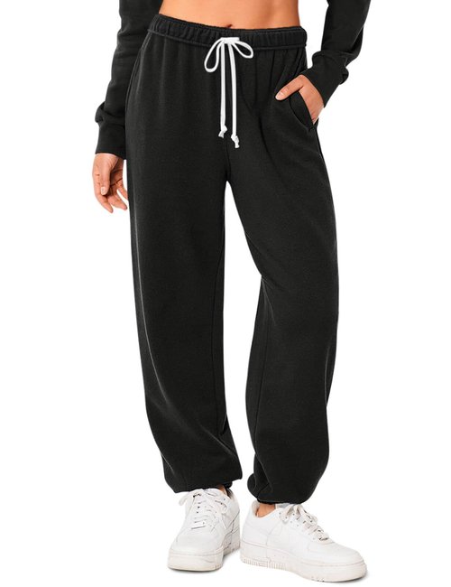 HeSaYep Women's Sweatpants Baggy High Waist Drawstring Casual Loose Sweatpants Cinch Bottom Comfy Lounge Sweat Pants with Pockets Black L