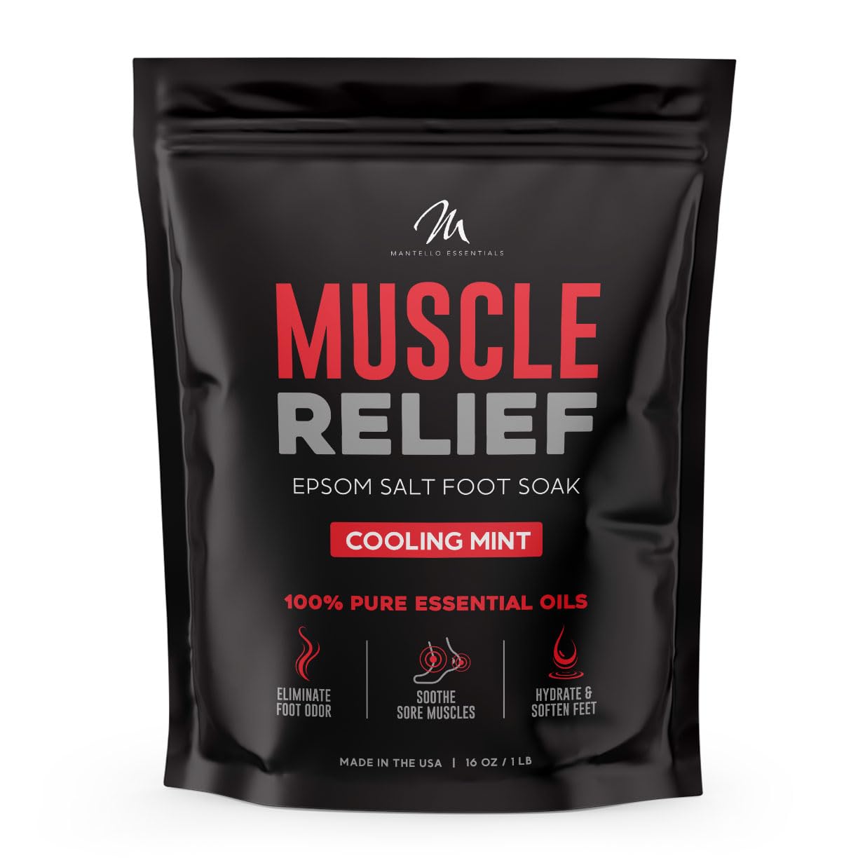 Mantello Muscle Relief Foot Soaking Salts - Foot Soaker For Use With A Foot Soaking Tub - Epsom Salts For Soaking Feet To Soften