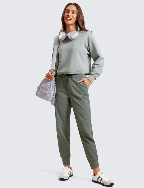 CRZ YOGA Athletic Joggers for Women 27.5" - Lightweight Travel Outdoor Hiking Pants with Pockets Grey Sage Medium