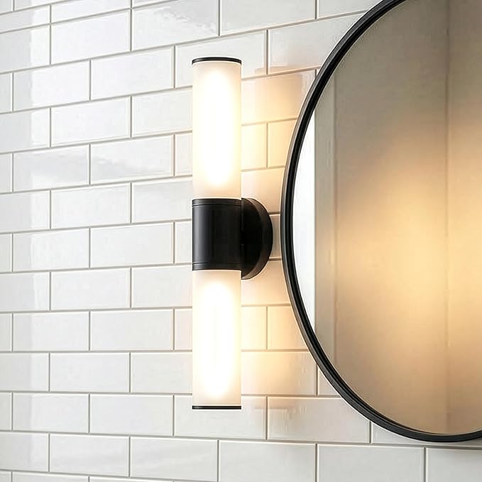 2-Light Bathroom Vanity Lighting Fixture, Black Wall Sconce with Opal White Glass, E26 Stocket Indoor Wall Lamp, Modern Mirror Light. 2 Pack