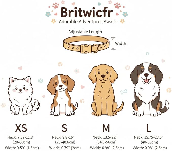 Cute Dog Collar, Girl Boy Dog Collar for Medium Dogs, Blue Collar with Ice Cream Print for Spring Summer, Adjustable Pet Collar Made of Soft Durable Fabric and Robust Buckle, M