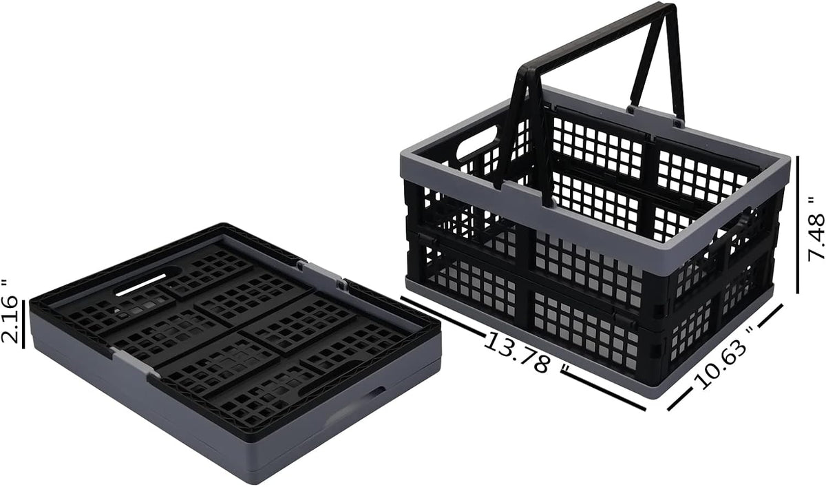 2-Pack 15 L Plastic Collapsible Shopping Basket with Handle | Folding Storage Crates, Collapsible Design, Portable Carry Handle, Stackable Structure, for Shopping, Pantry & Garage