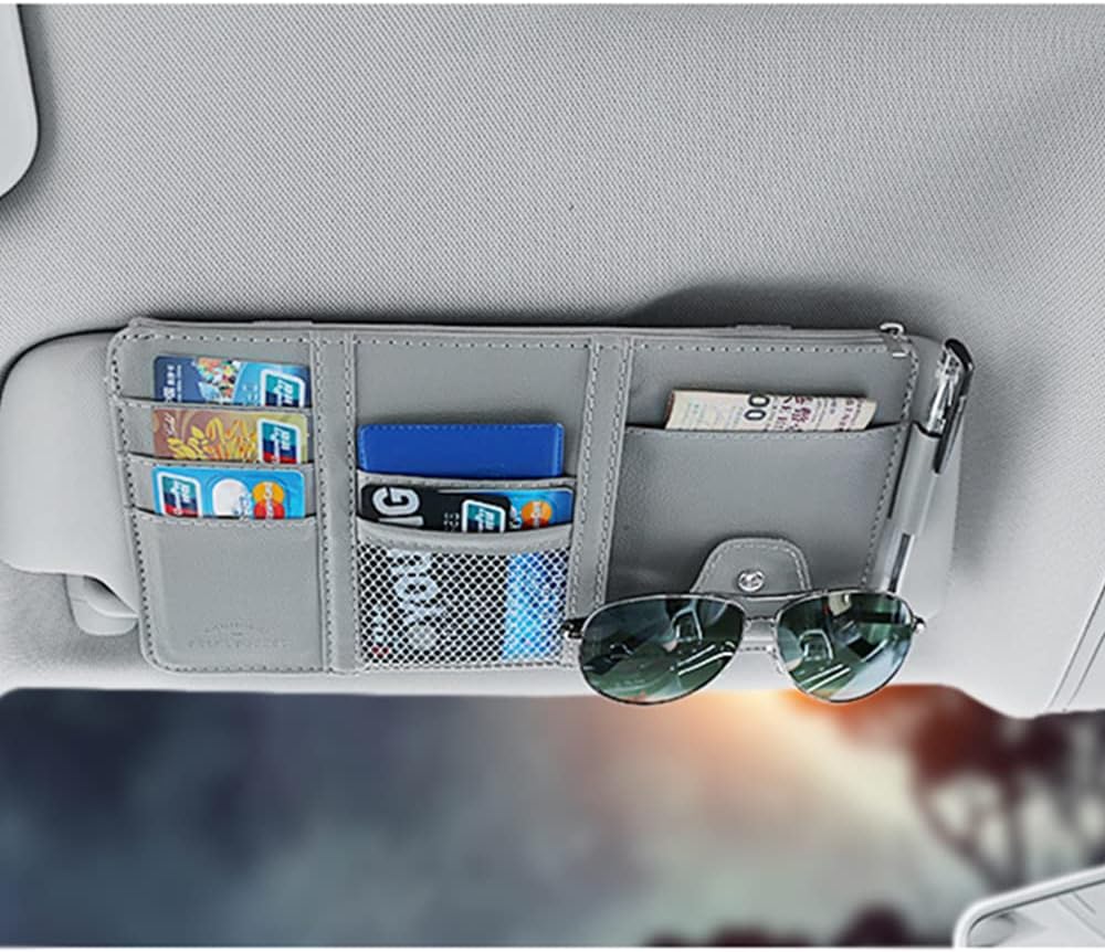 JEYODA Car Sun Visor Organizer Auto Car Visor Pocket and Interior Accessories Car Storage Organizer with Multi-Pocket Net Zippers (Style 1-Brown) (1942)