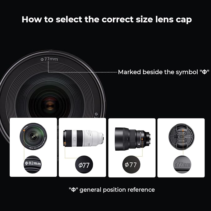 K&F Concept 82mm Lens Cap, 9-in-1 Center Pinch Lens Cover + Anti-Loss Keeper