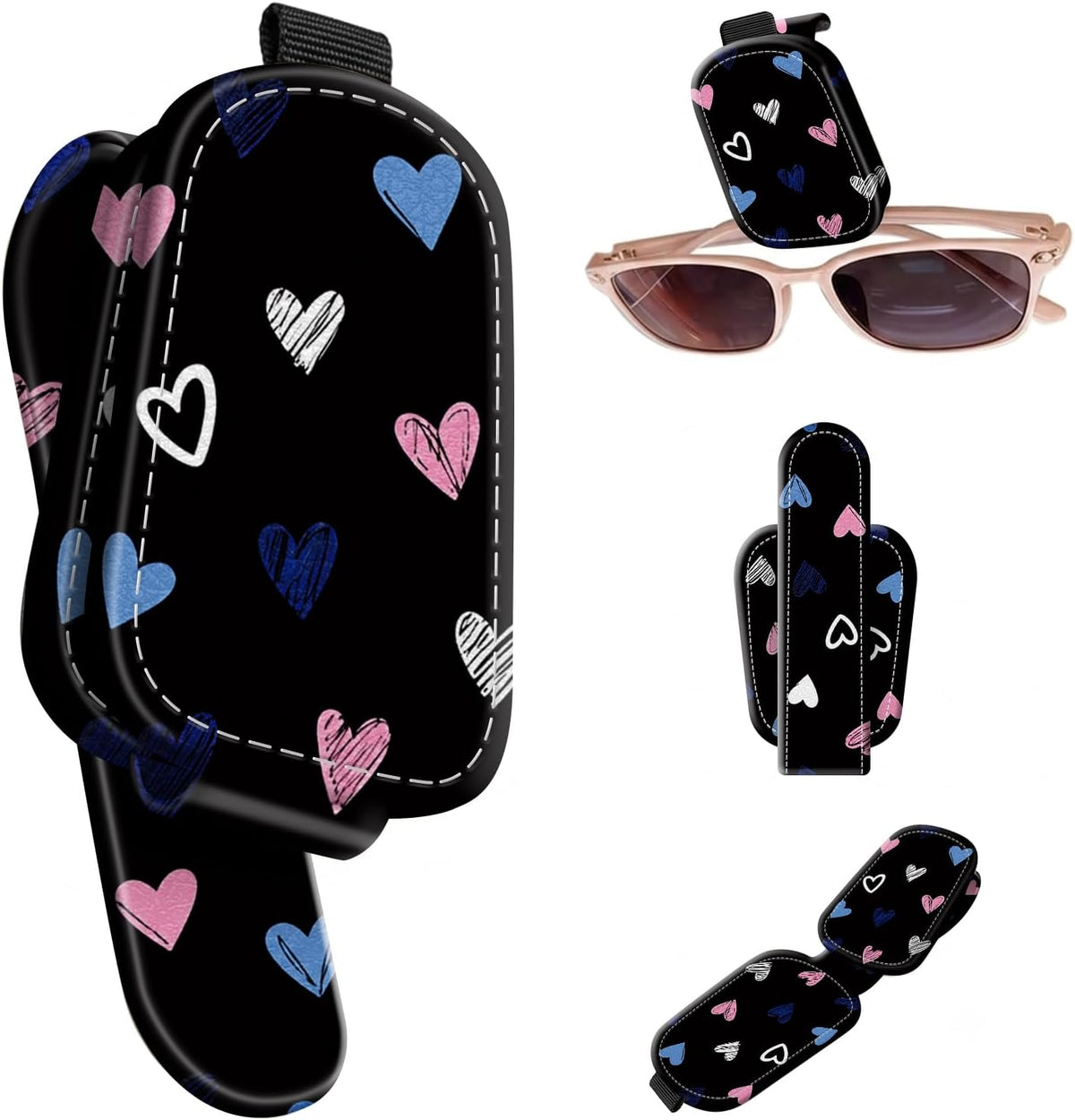 Sunglasses Holder for Car Visor, PU Leather Glasses Clip Organizer, Cute Magnetic Eyeglass Holder for Vehicle Sun Visor, Car Interior Accessory for Women & Men, Puppy Kitten