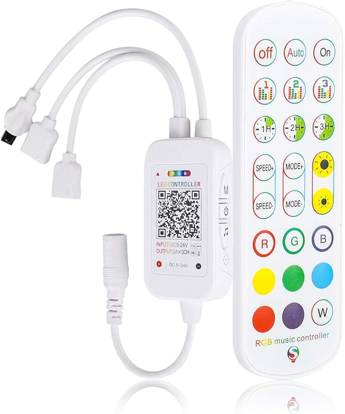 SUPERNIGHT RGB LED Strip Light Controller, APP Controlled LED Smart Music Controller, 2 in 1 RGB Bluetooth Controller Work with Android and iOS System for DC 5V-24V RGB Strip