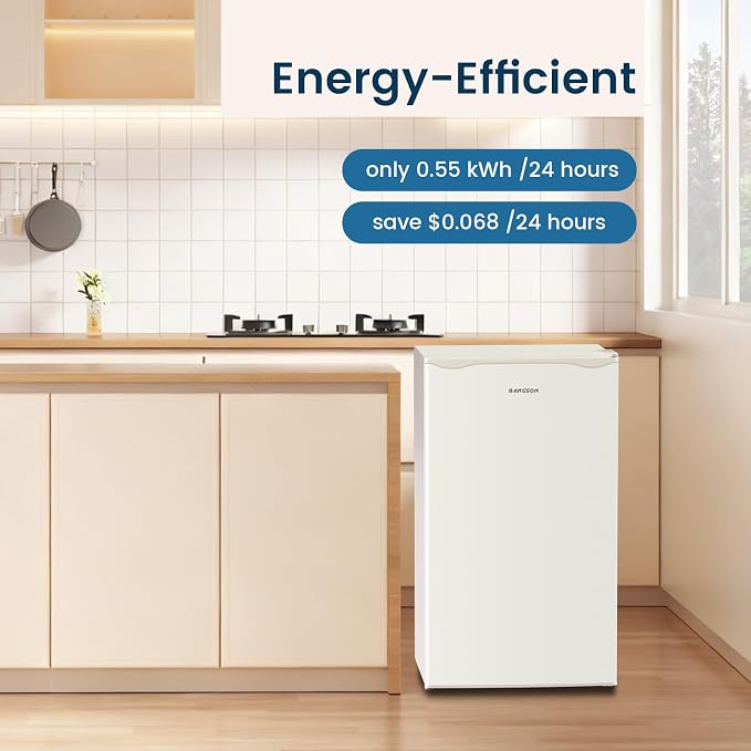 Mini Fridge with Freezer 3.2 Cu.Ft for Bedroom Cream White | Single Door, Small Refrigerator, Energy-efficient, Low Noise, Mini fridge for Dorm Office