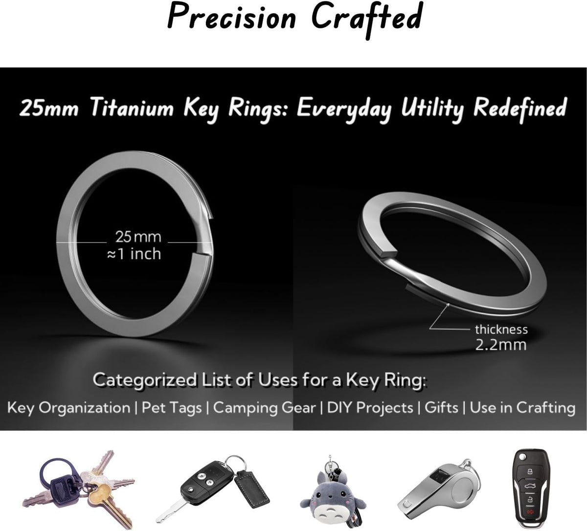 Titanium Key Rings - 25mm Flat Split Rings for Car Keys, 5-Pack | Premium GR2 titanium, ultra-lightweight & non-magnetic. 25mm flat split rings for secure key carry. 5-pack rustproof loops