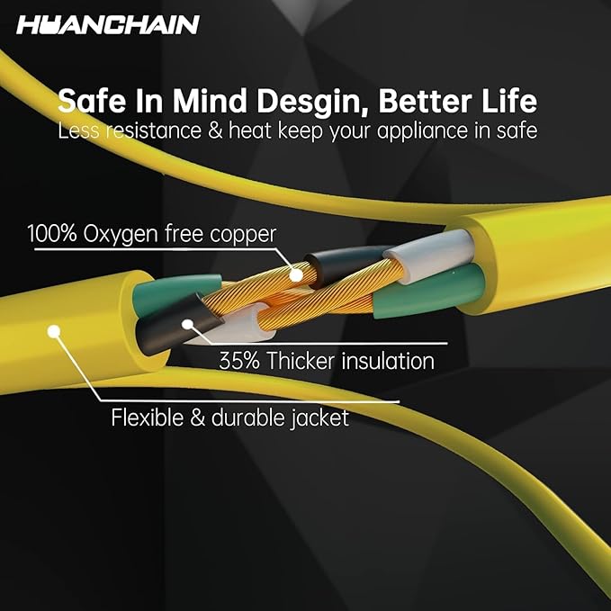HUANCHAIN Outdoor Extension Cord 60 Foot Waterproof, 16/3 Gauge Flexible Cold-Resistant Appliance Extension Cable Outside, 10A 1250W 16AWG, 3 Prong Electric Cord Yellow, ETL