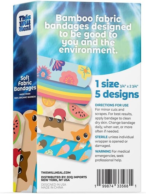 Adhesive Bandages - Soft Fabric Made from 100% Organic Bamboo | Fun Colorful Designs | 100 Count