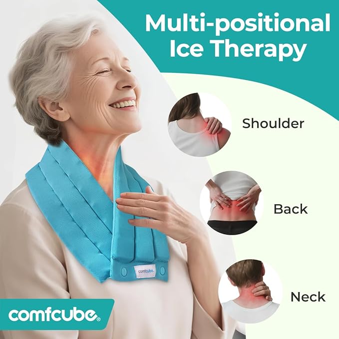 Neck Ice Pack Wrap for Cervical Pain and Cooling, 2 Hours Long Lasting Cold Ice Pack for Neck Shoulders, FSA Eligible, Flexible Cold Pack for Hot Weather, Hot Flashes, Surgery, Swelling