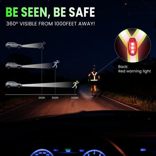 LED Reflective Vest Running Gear for Men Women, Adjustable 90°Angle Running lights for runners, High Visibility Reflective Running Vest,USB Rechargeable Light Up for Cycling Jogging Night Walking