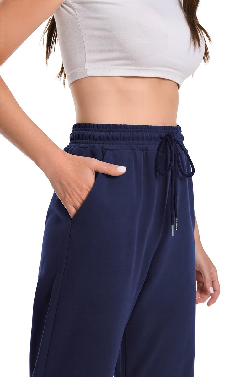 Straight Leg Stretch Cotton Women's Sweatpants Beach Joggers Lounge Womens Bowling Pants Trendy Athletic Women Slacks Track Workout Dance High Waisted Trousers Yoga Pants with Pockets Navy Blue L
