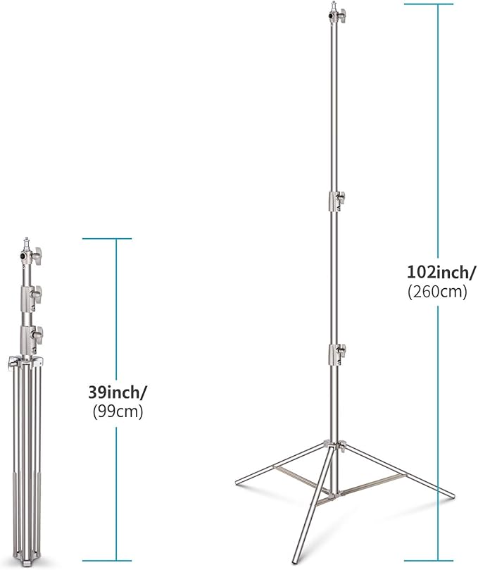 NEEWER 102"/2.6m Stainless Steel Light Stand, Spring Cushioned Heavy Duty