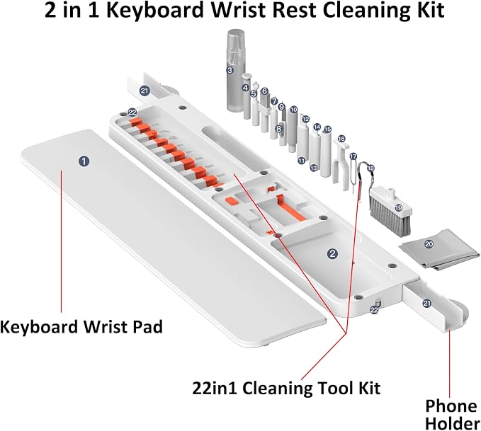 Keyboard Wrist Rest Pad with Cleaning Kit 22 in 1, Comfortable Ergonomic Wrist
