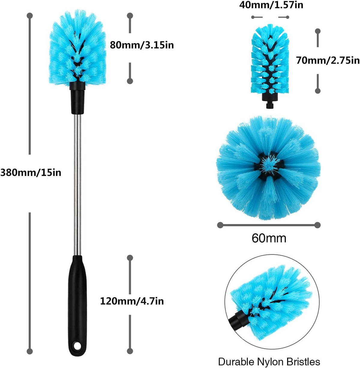 Skiennix Long Handled Water Bottle Brush - Multi-Purpose Soft Scrubbing Tool | 15-Inch, Sky Blue