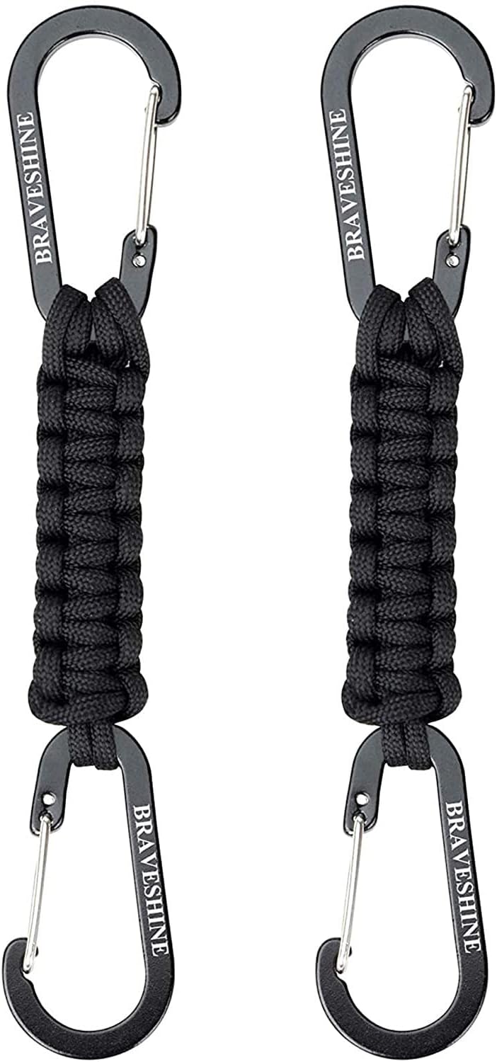BRAVESHINE Paracord Keychain Carabiner Clip, D Ring Lanyard Hanger Stroller Hook for Water Bottle, Key, Backpacks, Men, Women