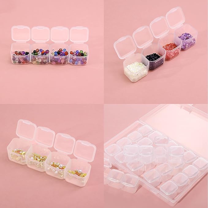 Gospire Small 28 Grids Diamond Box Clear Plastic Jewelry Craft Storage Container Diamond Painting Embroidery DIY Art Craft Accessory Organizer Case (Clear)