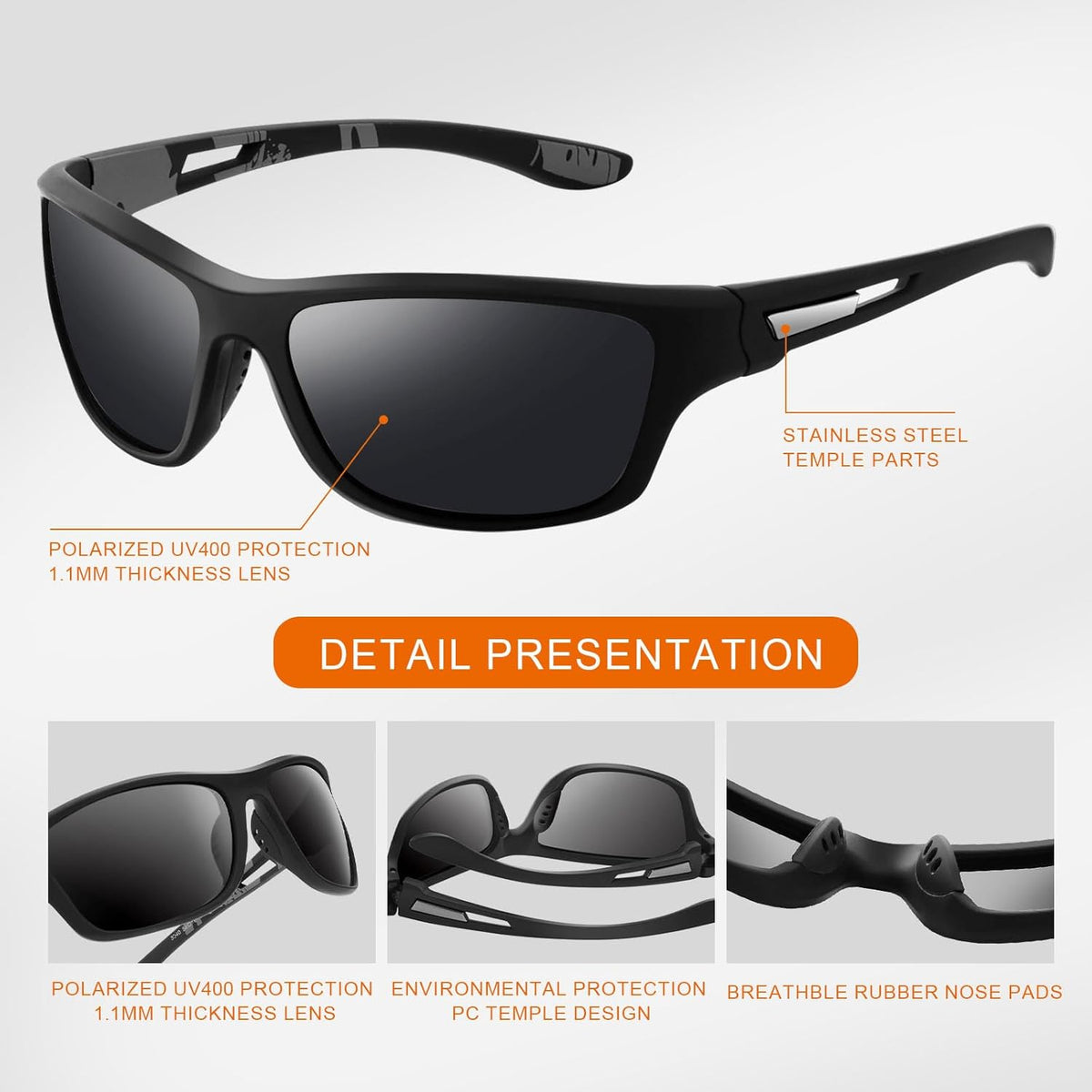 Suoso Polarized Sports Sunglasses - UV400 Protection Wrap-Around Goggles for Men | Ideal for Driving & Fishing