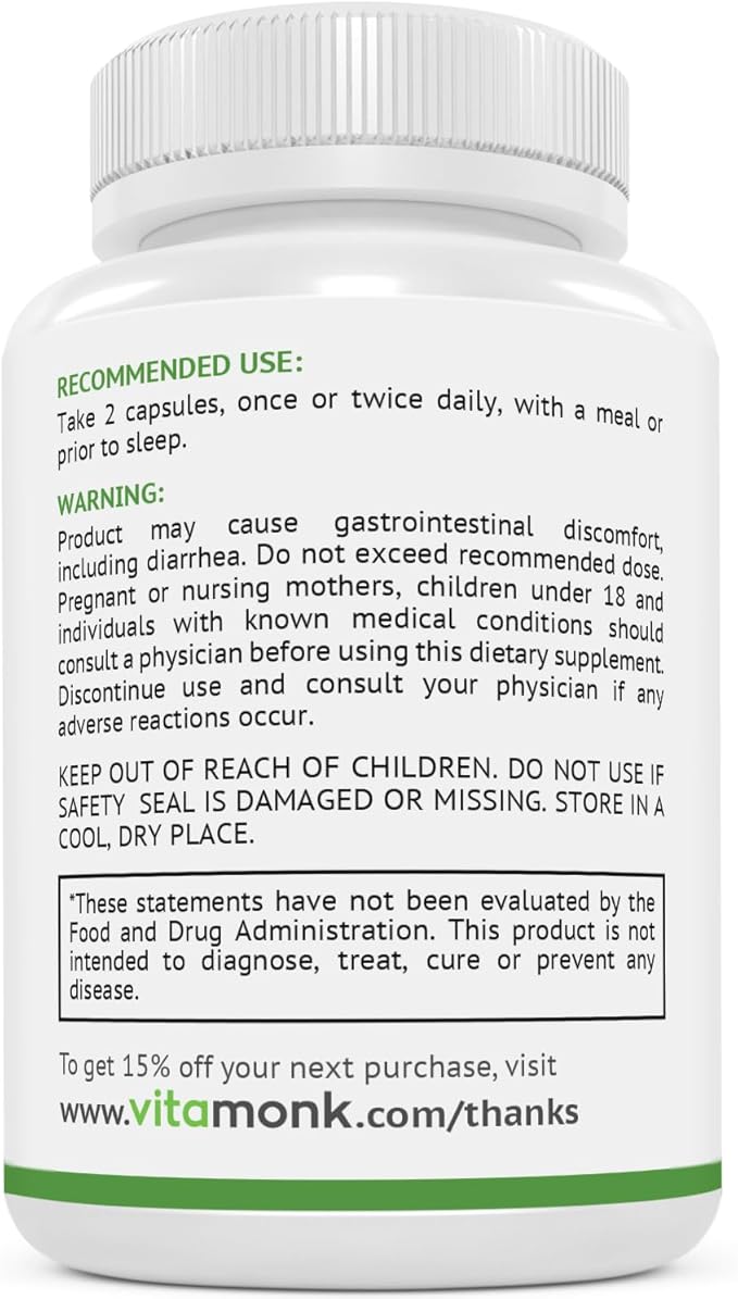 Quad Magnesium Blend by Vitamonk - with Magnesium Orotate, Glycinate Chelate, Magnesium Taurate and Di- Magnesium Malate - High Absorption Magnesium Complex for Sleep, Heart, and Mood