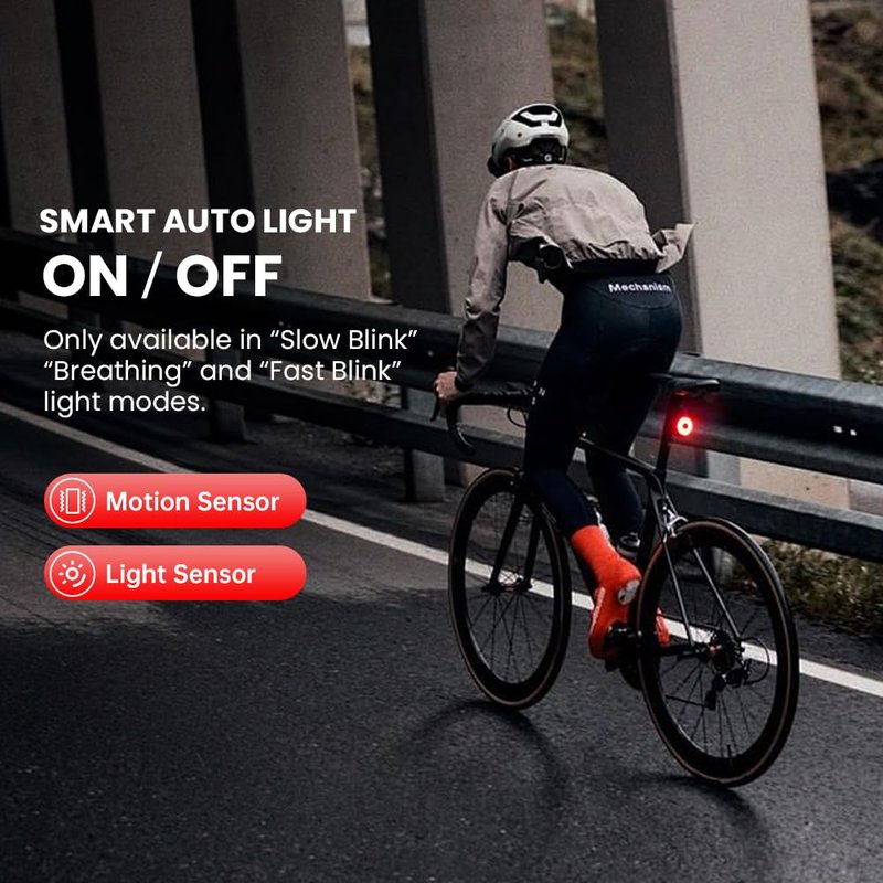 WSDCAM Smart Bike Tail Light with 7 Colors 15 Modes, Auto ON/OFF Colorful Bike Lights for Night Riding, Ultra Bright Brake Light Rechargeable Bicycle Rear Lights, Waterproof Cycling Safety Accessories